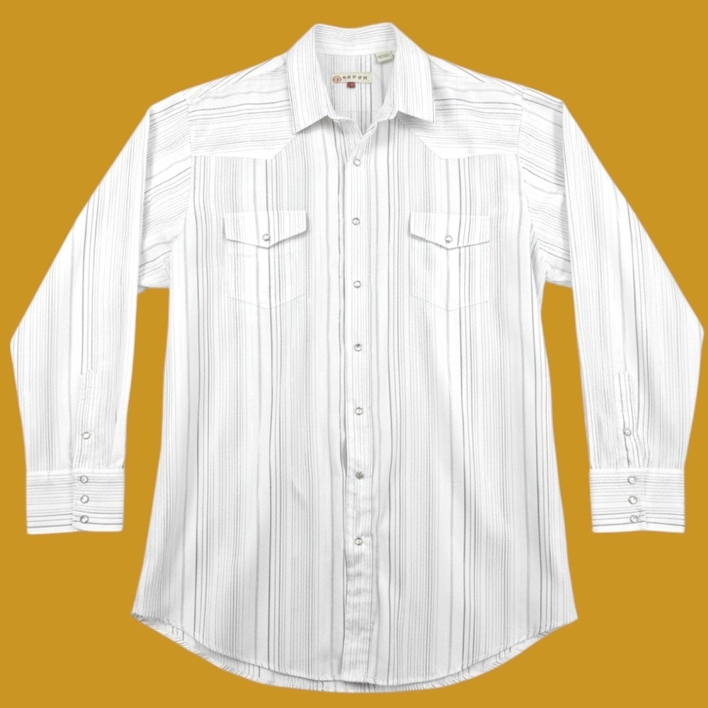Roper Men 2XLT Western Snap Shirt White Silver Metallic Striped Tall Long Sleeve